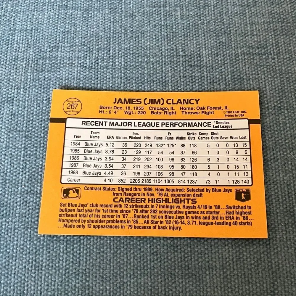 1989 Donruss Toronto Blue Jays Baseball Card Trading Card